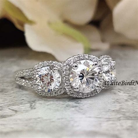 3 Stone Moissanite Ring Round Cut 2.50CT Moissanite Ring 14k - Etsy India