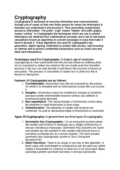 Cryptography - Cryptography Cryptography is technique of securing ...