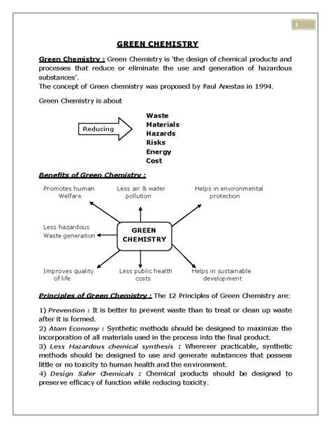 Unit-4 Green Chemistry: Principles, Benefits, and Applications - Studocu