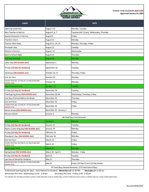 Tooele County School District UT Calendar 25-26 Revised [pdf] - EduCounty