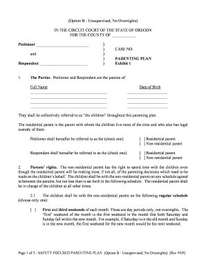 Safety Focused Parenting Plan Oregon - Fill and Sign Printable Template ...