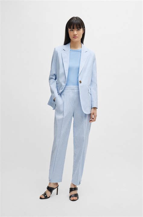 BOSS - Relaxed-fit jacket in striped stretch-cotton seersucker - Light Blue