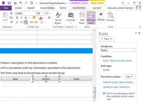 InfoPath Form Add Submit Button 的图像结果