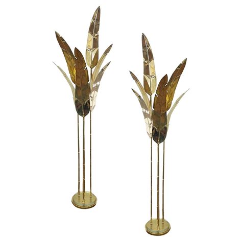 Contemporary Italian Art Deco Design Palm Tree Pair of 7-Leaf Brass ...