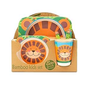 EZ Life 5 Piece Kids Meal Set - Lucky Lion - Eco Friendly Bamboo Fibre ...