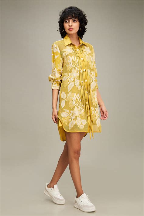 Buy Mustard Yellow Ahyana Applique Shirt Dress Online