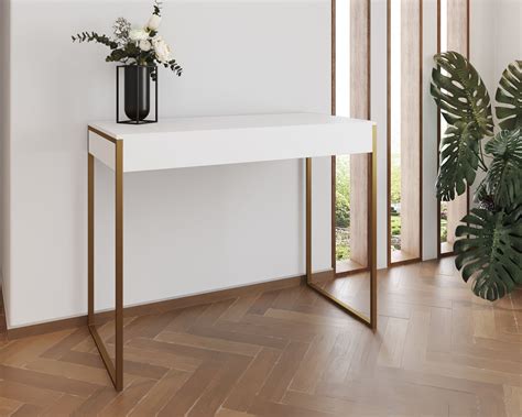 Aparador Industrial Califórnia 137x40 Ferro Dourado Tampo Branco | MadeiraMadeira