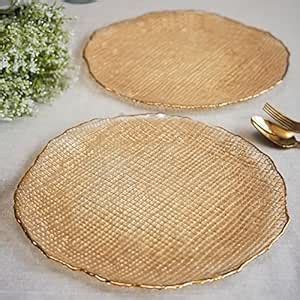 Buy PURE HOME + LIVING Set of 2 Gold Fizz Textured Glass Charger Plates ...