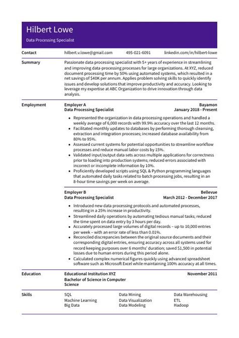 Image result for Data Processing Resume Examples