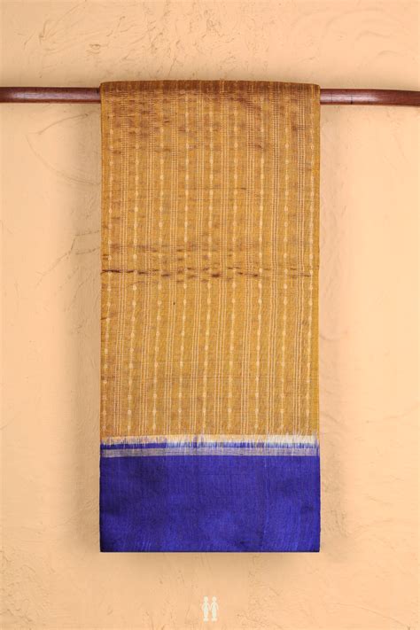 Jute Saree In Golden Brown With Stripes Design