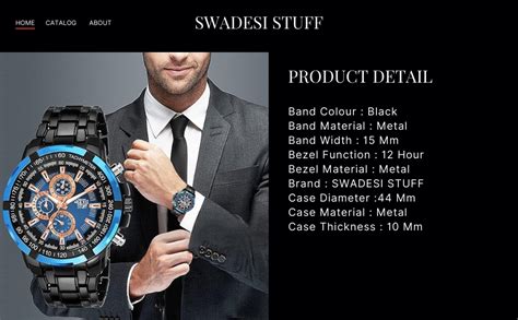 Buy SWADESI STUFF Men's Chronograph Watch, 50mm Black Stainless Steel ...