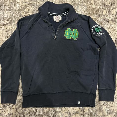 Navy and green Notre Dame quarter zip sweatshirt... | Depop