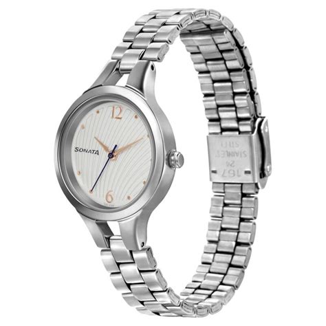 Sonata Workwear White Dial Women Watch With Stainless Steel Strap