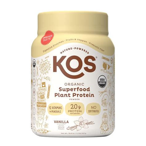 KOS Organic Plant Protein Powder Vanilla -- 19.6 oz - Vitacost