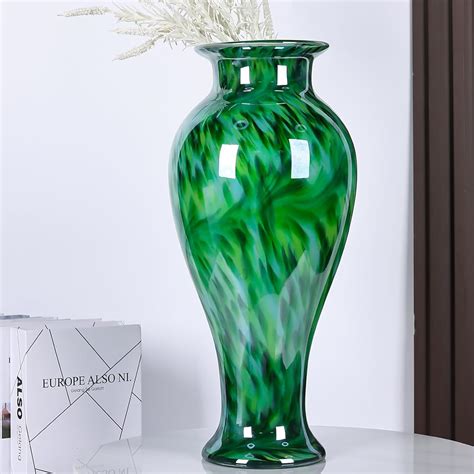 Amazon.com: 20" Tall Green Glass Vase Hand Blown Large Floor Glass Vase ...