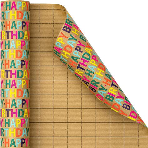 Buy RUSPEPA Kraft Wrapping Paper Roll - Colorful Happy Birthday Pattern ...
