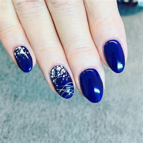 Dark Blue With Silver Nail Designs