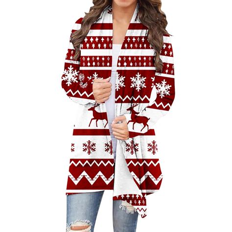 Christmas Cardigan for Women Lightweight Xmas Graphic Open Front Shirts ...
