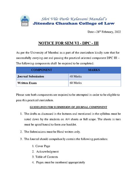Sem VI - Updated DPC III Practical Notice and Guidelines - Studocu