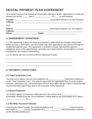 Dental Office Dental Payment Plan Agreement - Blank Fillable Template ...