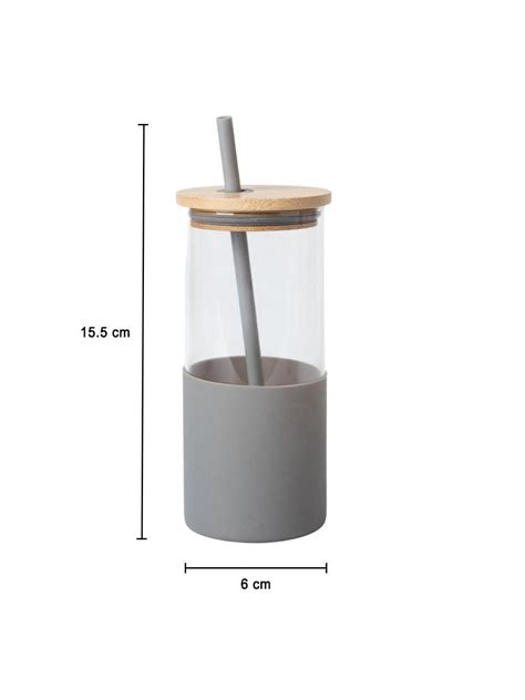 Grey Borosilicate Glass Sipper With Straw - 350 Ml – MARKET99