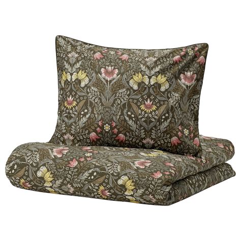 KÄRRDUNÖRT duvet cover and 2 pillowcases, dark green/multicolour ...