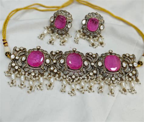 Premium Quality Victorian Kundan Choker Jewelry Set with Large Stones ...