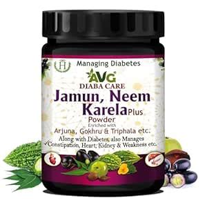 AVG Health Organics Diaba Care Karela Jamun Neem Powder 200g, Diabetes ...