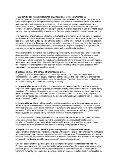 Engineering Ethics: Scope, Importance, and Guiding Codes - Studocu