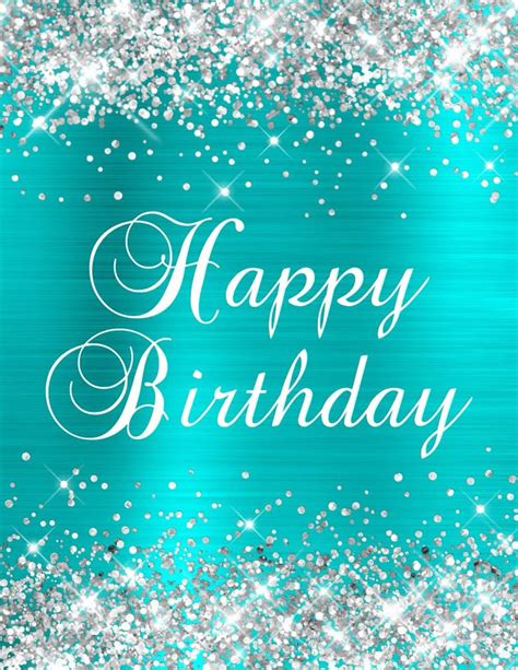 Silver Glitter Blue Turquoise Big Happy Birthday Card | Zazzle | Happy ...