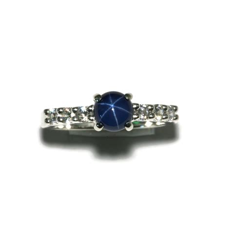 6mm Created Star Sapphire and Cubic Zirconia Sterling Silver Ring by ...