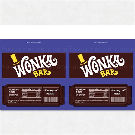 DIGITAL DOWNLOAD Printable Willy Wonka Candy Bar Wrappers Gift ...