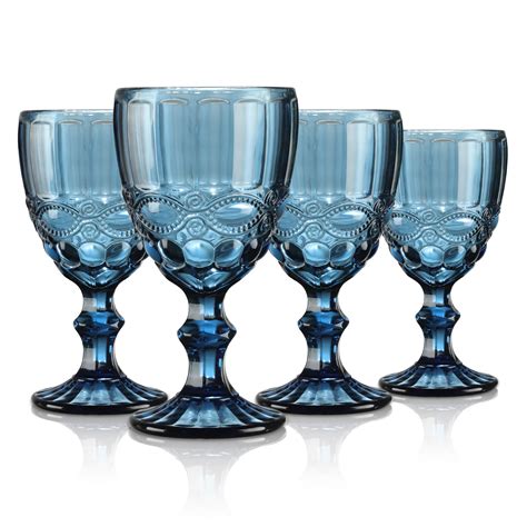 Joeyan 300ml Blue Vintage Glass Wine Goblet,Heavy Stemmed Wine Glasses ...
