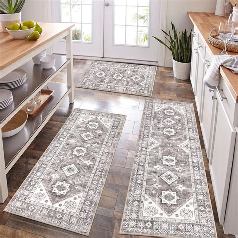 HEBE Boho Kitchen Rug Sets 3 Piece Vintage Kitchen Rug Set Non Slip ...