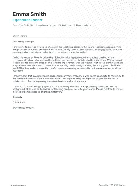 6 Professional New Teacher Cover Letter Examples and Template for 2024 ...