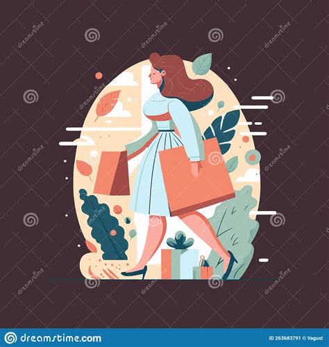 Woman Shopping Carrying Bags. Concept of Shopping Addiction, Shopaholic ...