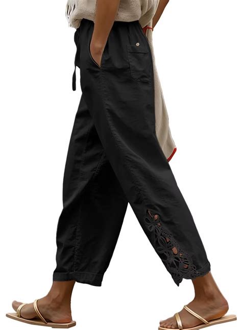 Acelitt Women Casual Linen Pants Lightweight Drawstring Elastic Waist ...