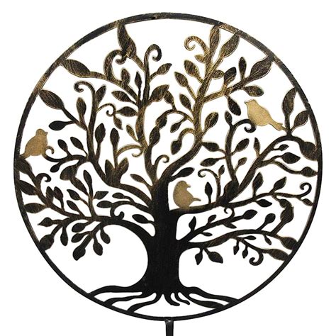 Tree of Life & Birds Round Metal Cutout Yard Pick, 42"