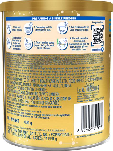 Similac Plus Infant Formula STAGE 1 400GM TIN (Upto 6 Months) Price in ...