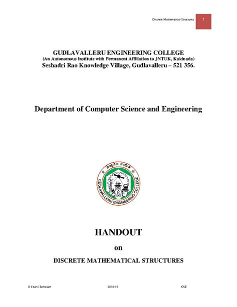 Handout on DISCRETE MATHEMATICAL STRUCTURES for CSE 1638684106 - Studocu