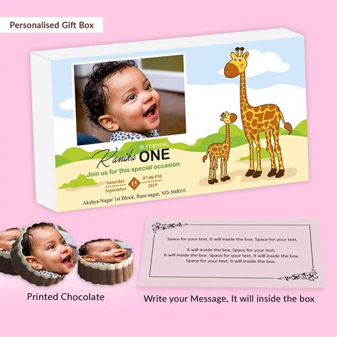 Baby & Mommy Giraffes Birthday invitation with Printed chocolates ...