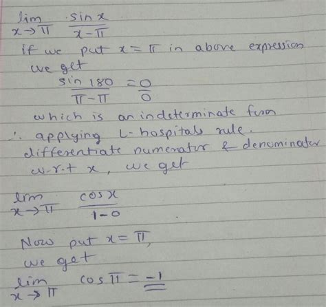 lim x tends to pie, then sinx/x-pie = - Brainly.in