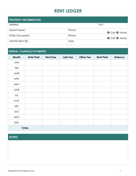 Free Rent Ledger Template (Word, GDocs, PDF) - WordLayouts