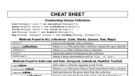 CHEAT SHEET: Methods for Collections (Lists, Stacks, Queues) - Studocu