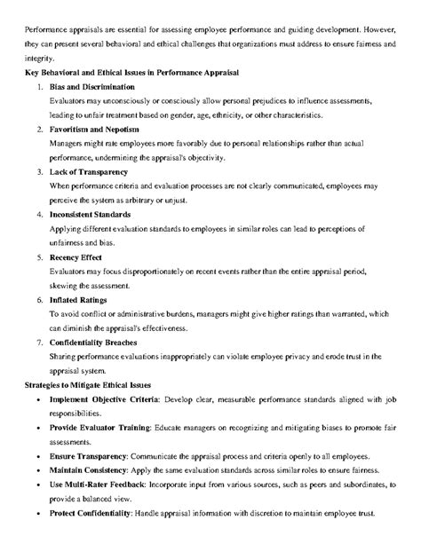 Behavioural ethical issues in performance appraisals - Performance ...