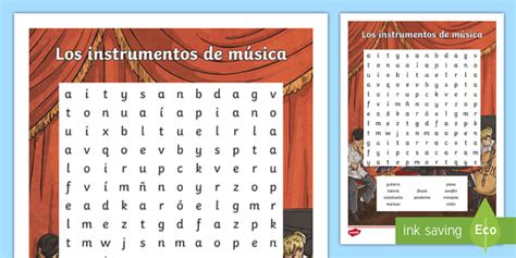 Musical Instruments Word Search Spanish (teacher made)