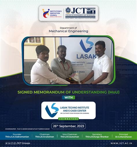 MoU with LASAK TECHNO INSTITUTE, Peelamedu, Coimbatore, and Tamil Nadu ...