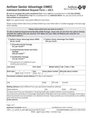 Fillable Online Anthem Senior Advantage HMO - packardagencycom Fax ...