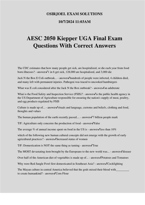 AESC 2050 Kiepper UGA Final Exam Questions With Correct Answers - AESC ...