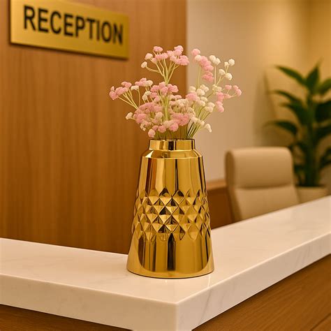 VON CASA Shiny Gold Vase – Truncated Cone (Diamond Pattern) - Market99 ...